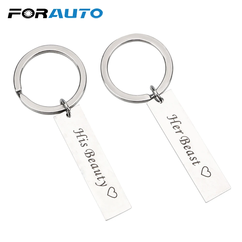 

FORAUTO Car Key Rings Key Chain Keychains Creative Gift for Couple Auto Keyring Her Beast & His Beauty Car-styling