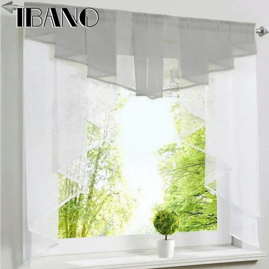 IBANO тюль, кухонная занавеска для окна, балкона, в римском стиле, плиссированный дизайн, отстрочка цветов, вуаль, прозрачная драпировка, белая пряжа, занавеска s, короткая - Цвет: 3
