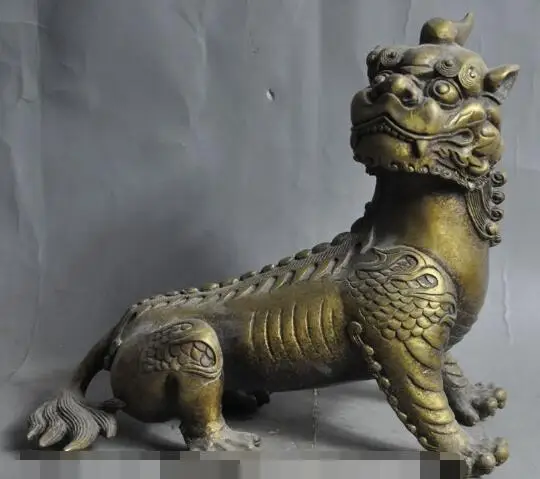 

S3888 9" chinese bronze fengshui pixiu Brave troops Unicorn Evil spirits beast statue