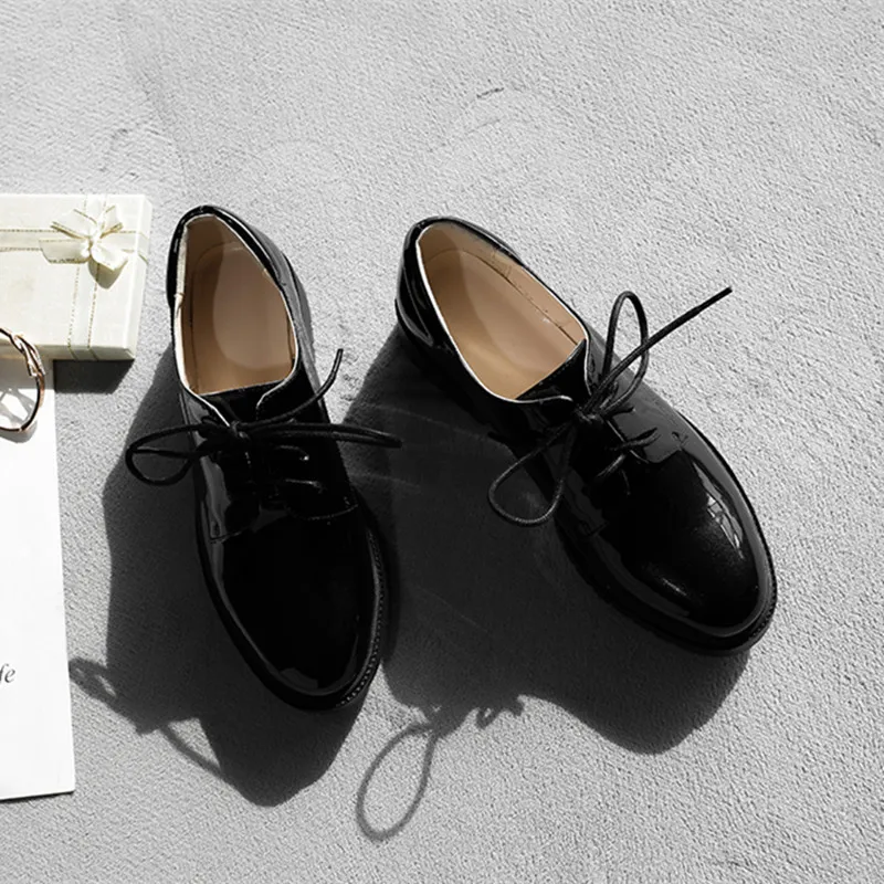 Vintage Patent Leather Women Flats Oxford Shoes British College Style Brogues Women's Shoes Big Size 31-44 Spring Autumn Sneaker (9)