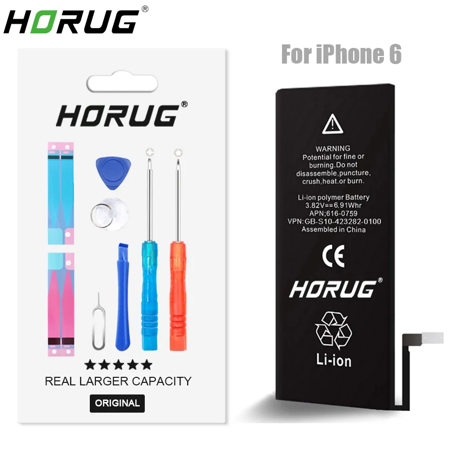 2018 NEW HORUG 100 Original Mobile Phone Battery For IPhone 6 Battery Original Capacity Sticker Replacement