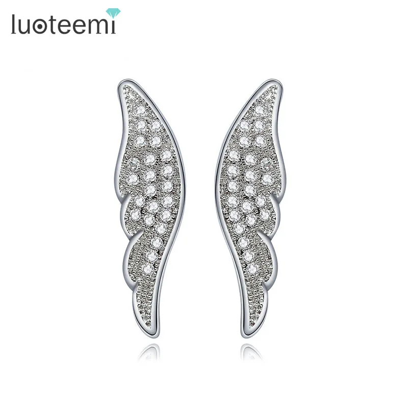 LUOTEEMI New Fashion Luxury Statement Fairy Angel Wings font b Earrings b font For Women White