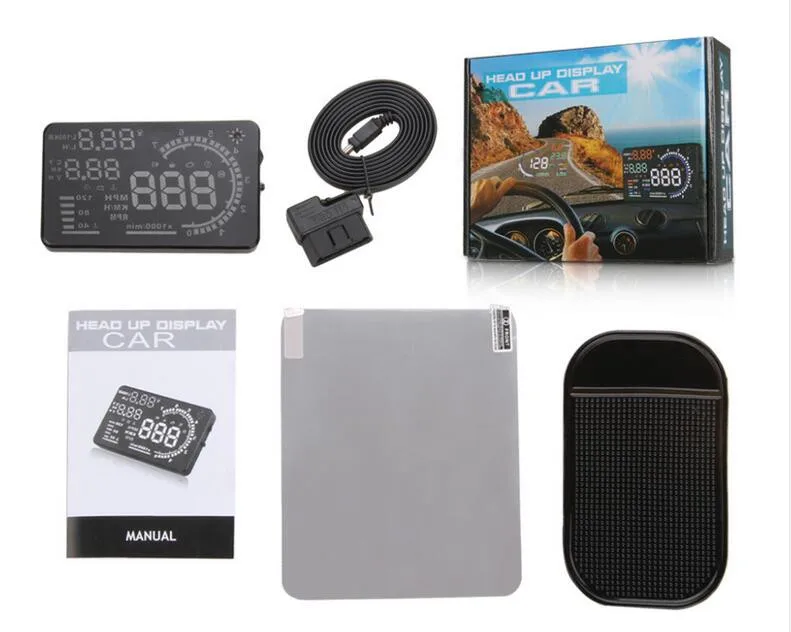 Hindly A8 5.5 Auto Car Head-Up Display HUD Projector OBD II Vehicle Speeding Warning MPH with Anti-slip Pad Fuel Speedometers (6)