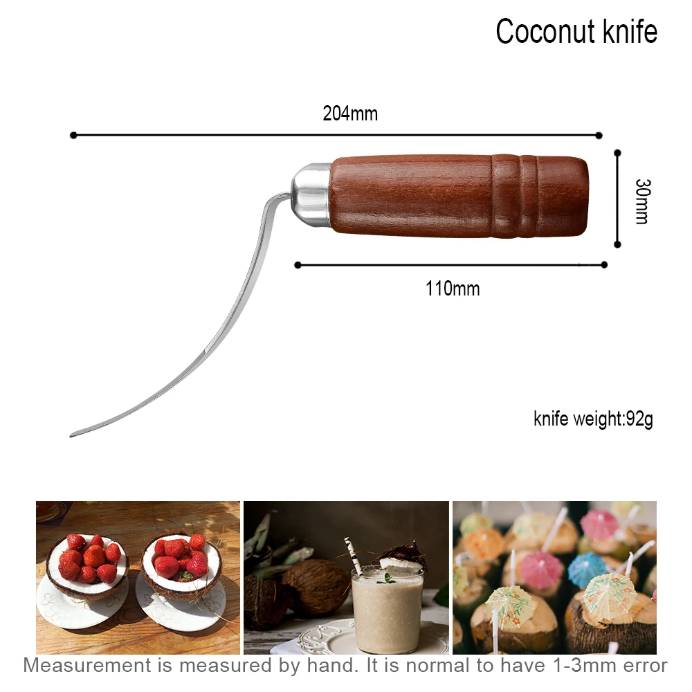 Sowoll открывалка для кокоса нож из нержавеющей стали лезвие с деревянной ручкой нож для удаления кокосового мяса инструмент нож резак для кокосовых скорлуп