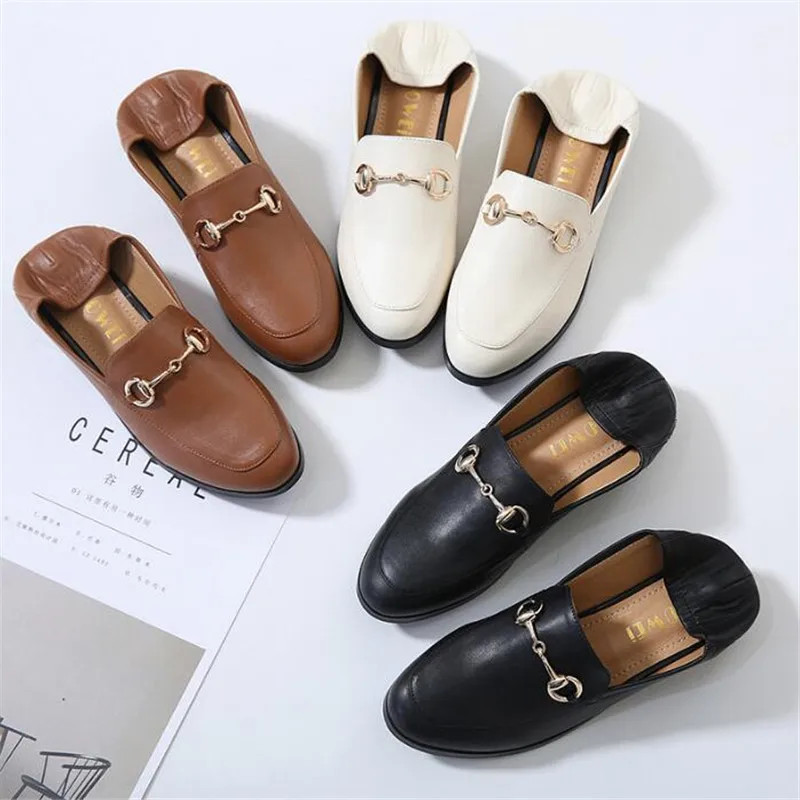 Acheter Chaussures femme plat solide mocassins en cuir souple pointu casual femmes appartements slip on automne nouveau zapatos de mujer