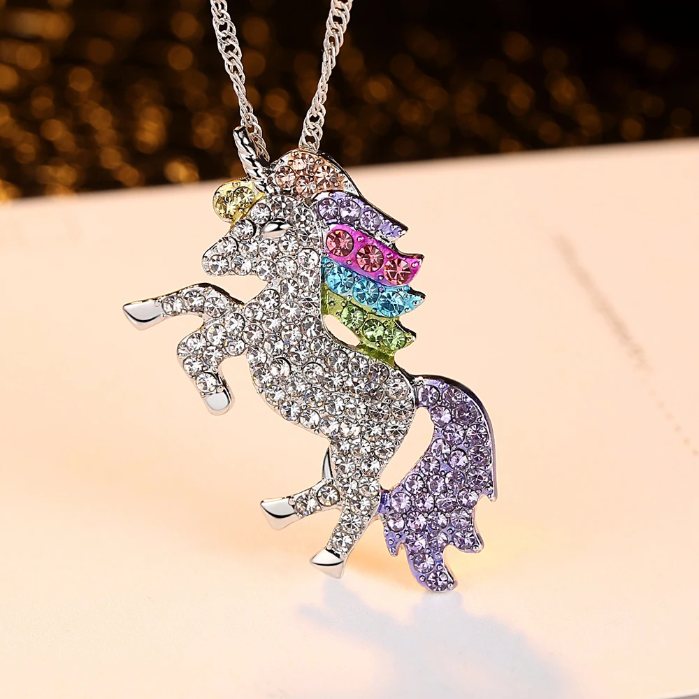 

Unicorn Necklaces Pendants Trendy Jewelry For Women Rainbow Initial Necklace Lady Simple Collier Statement Necklace Gift D3
