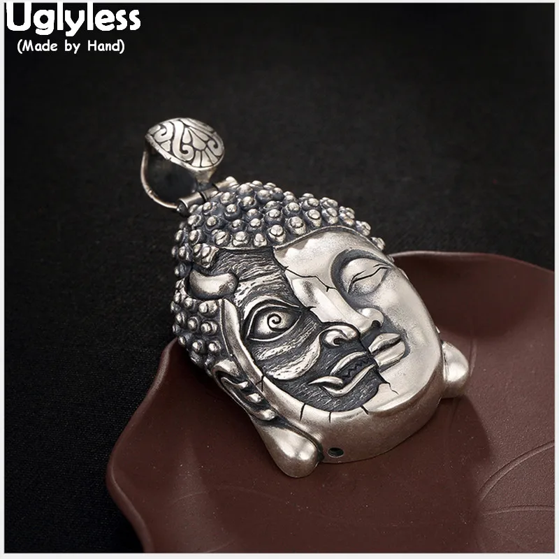 Uglyless Real 925 Sterling Silver Buddhism Head Pendant without Chain Half Demon Buddha in a moment Men Fine Jewelry Carved | Украшения и