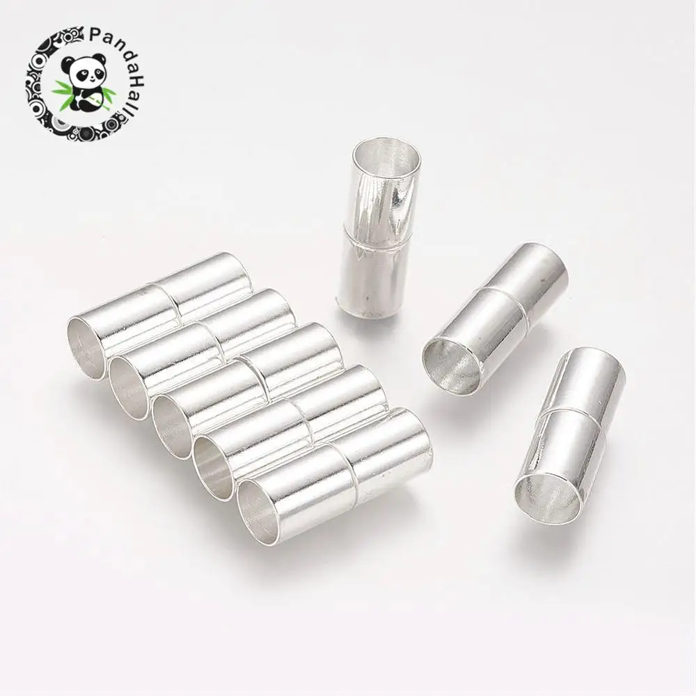 Brass Clasps, Column, Silver Color, Size about 9mm in