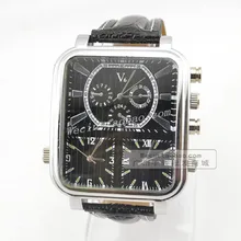 2016 Nouvelle Montres De Mode et Casual V6 Grand Rectangle Cadran Quartz En Cuir Noir Quartz Analogique Montre Pour Hommes Sport Militaire montre
