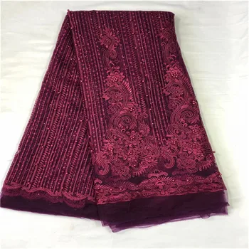 

2019 Hot Sale Black Embroidered African Lace Fabric High Quality with Rhinestone French Net Guipure Lace Fabrics