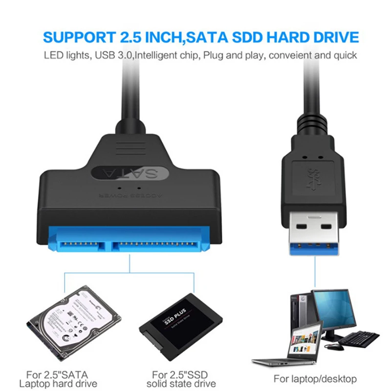 USB 3,0 до 2," SATA кабель адаптера жесткого диска-SATA к USB 3,0 конвертер-черный