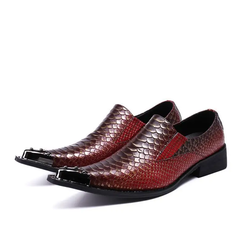 

Men Fashion Formal Alligator Pattern Metal Pointed Toe Slip on Shoes Men Party Wedding Dress Shoes Red
