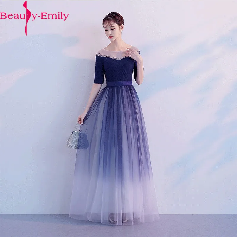 

Beauty Emily Elegant Scoop Half Sleeve Long Evening Dress 2019 Fashion Gradient Formal Party Dress 2 Styles Available