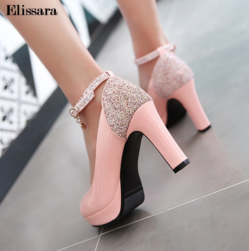 Women's Shoes On The Platform High Heels White Pumps Shoes Woman Sexy Ankle Strap Round Toe Party Shoes Plus Size 33-43 Elissara
