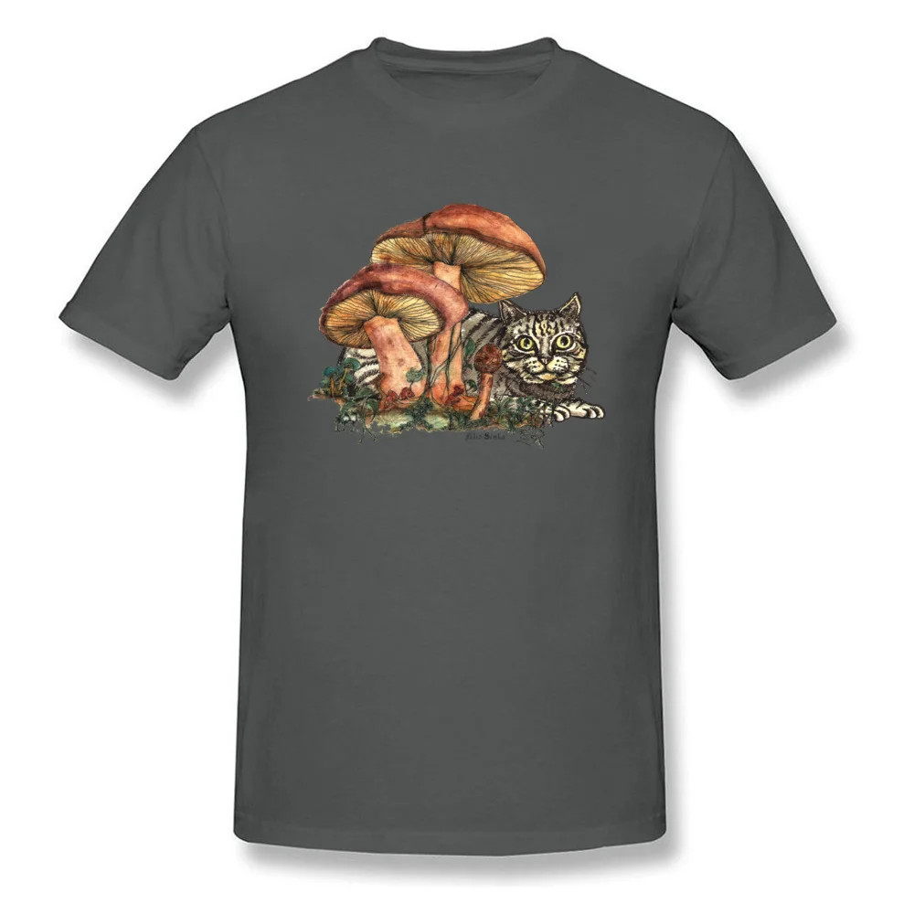 Mushroom and Cat NEW YEAR DAY Cotton Crew Neck Tops & Tees Short Sleeve Crazy Tee-Shirt 2018 New Fashion Comics T-Shirt Mushroom and Cat carbon