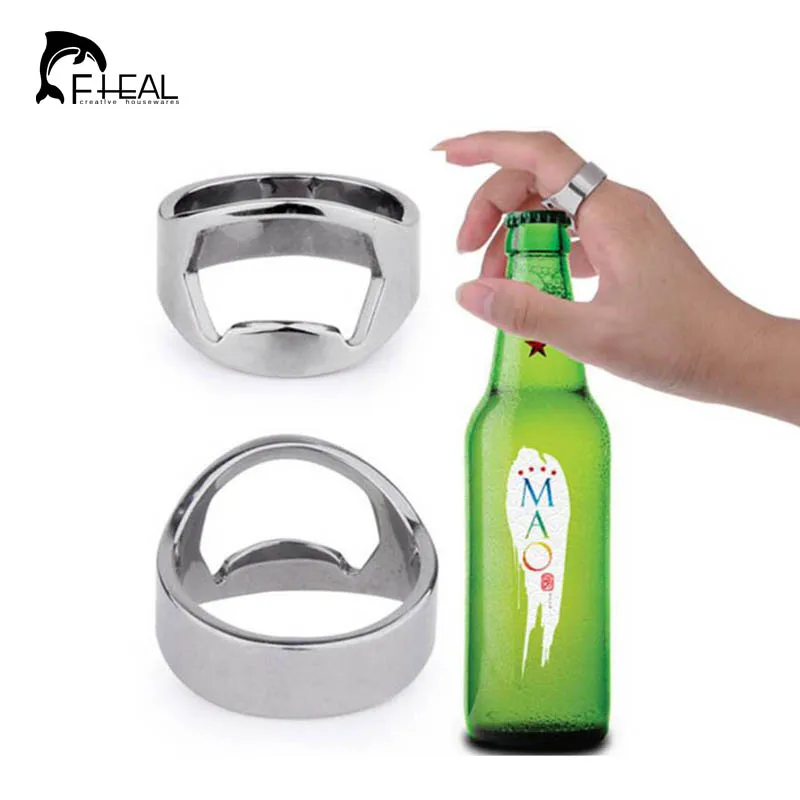 

FHEAL 2pcs/lot New Arrival Stainless Steel Wine Beer Opener Creative Versatile Finger Ring Bottle Opener Bar Tools Accessories