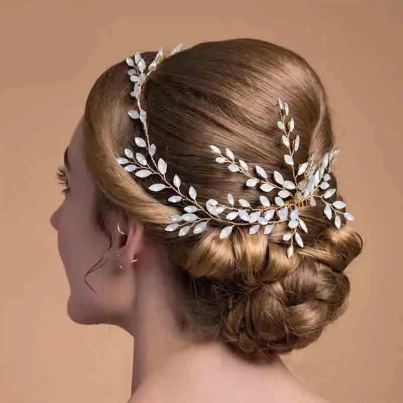 European Luxury Opal Crystal Bride Hair Accessories Leaves Hair Comb