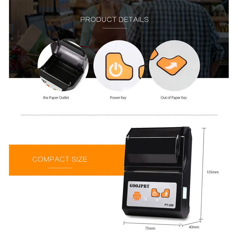Goojprt Pt200 портативный беспроводной принтер 58 мм Bluetooth Термопринтер для Android Ios мини Bluetooth термопринтер ЕС штекер