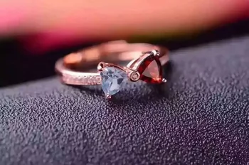 

Natural topaz gem ring Natural garnet ring S925 sterling silver ring elegant trendy Double triangle women girl gift Jewelry