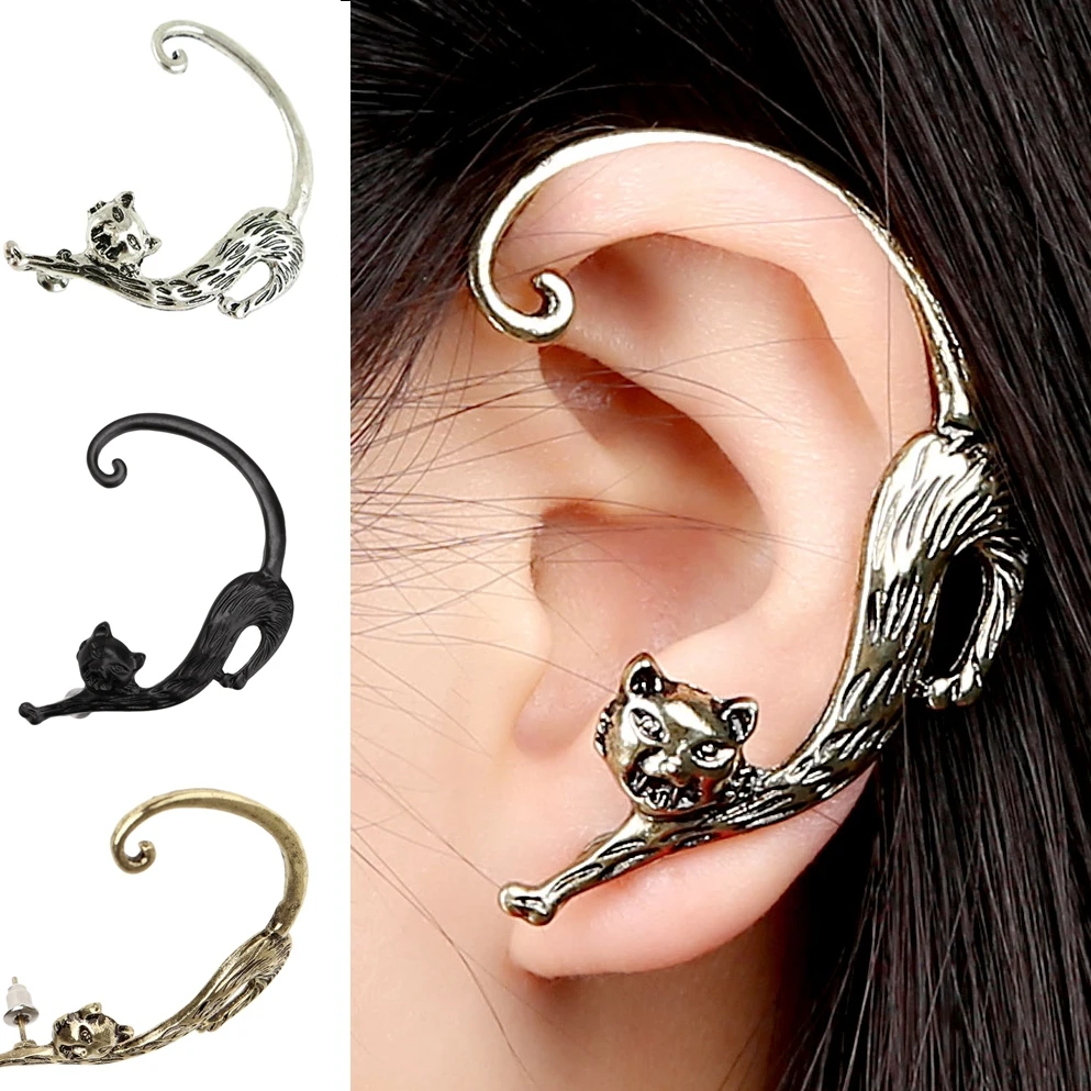 

10PC Gothic Punk Temptation Cat Bite Ear Cuff Wrap Earrings Fashion Voluptuous Kitten Earhook Cuff Earrings Jewelry