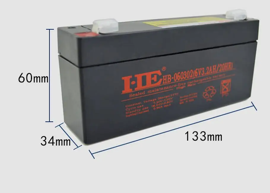 AGM аккумулятор для хранения 6 в 3.2ач перезаряжаемый свинцово-кислотный аккумулятор 133*34*60 мм с глубоким циклом и длительным сроком службы