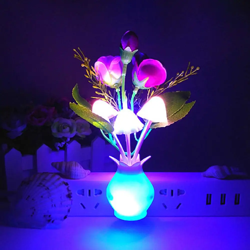

Colorful Van Base Lovely Rose Mushroom Light Sensor 4 LED Night Light Home Decor