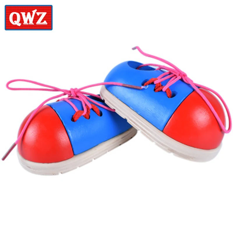 1Pc Wooden Toddler Lacing Shoes Early Education Teaching Aids For Children Kid
