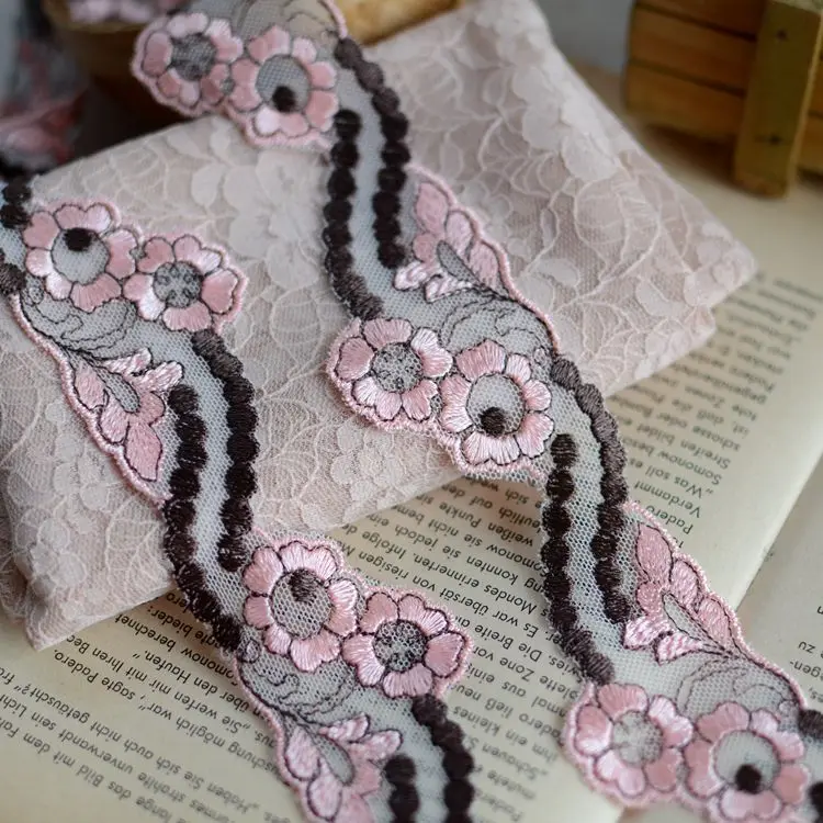 

10 yards/lot 4cm width Colors embroidered mesh lace trim fabric for DIY deco, headband,ribbon lovely lace -MNTY