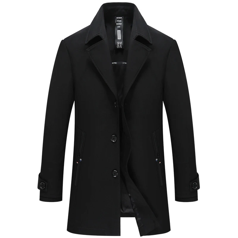 

Excellent Quality Turn Down Collar Trench Man Jacket Medium Long Black Dark Blue Colors Trenchcoat Mannen