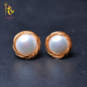 

[NYMPH] Pearl Earrings For Women Fine Jewelry Maxi semi round Freshwater Pearl Earrings 2018 Trendy Gift For Anniversary [E320]