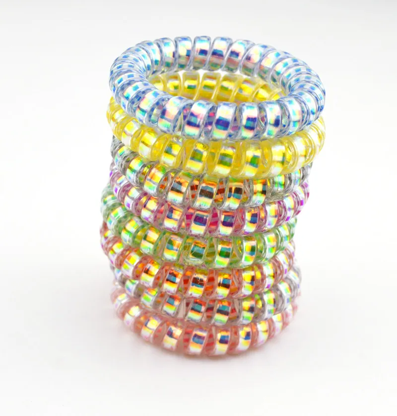

5.5CM Colorful Telephone Wire Hair Band Rubber Hair Holders Elastic For Hair Rpes Girl Women Headwear Accessory Lot 8 Pcs