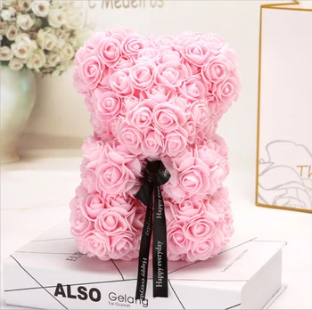 

25cm Cartoon Rose Bear Artificial Flowers PE Rose Flower Christmas Gifts for Women Valentine's Day Gift Party Decoration