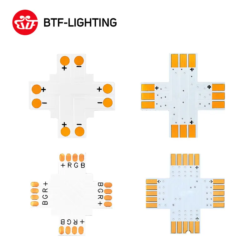 2pin/3pin/4pin/5pin угловой разъем 8 мм/10 мм/12 мм T/L/X PCB форма Solderless разъем для WS2812 WS2811 Pixel светодиодные ленты светильник - Испускаемый цвет: X shape PCB