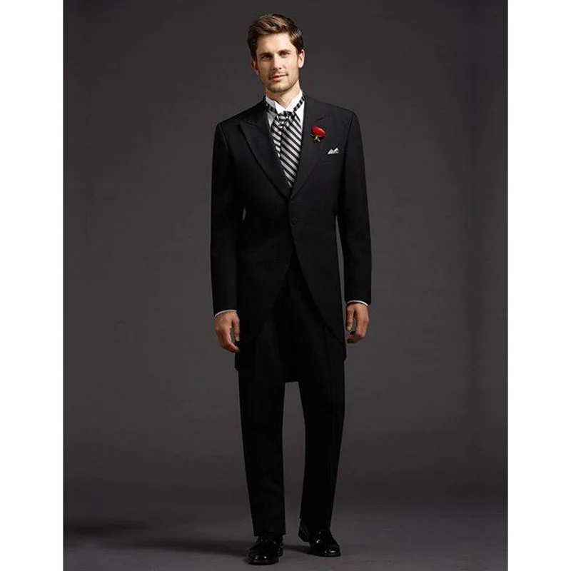 2017 new Bespoke One Button Tailcoat Black Gentleman Dress Coat Men ...