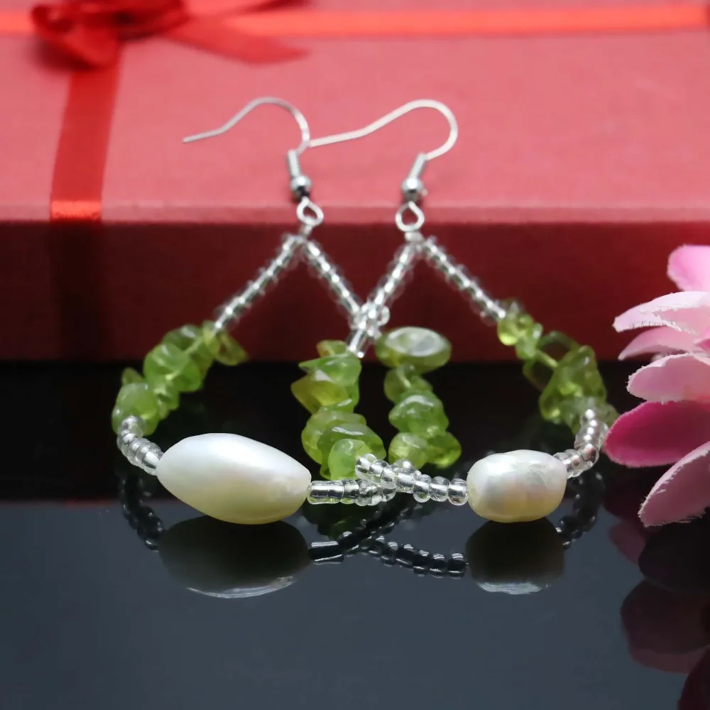 

Fresh Water Pearl Beads Earrings Drop Earrings Olive Crystal Earrings For Women Female Earrings Natural Stone Fashion Jewelry