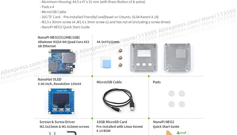 RealQvol FriendlyARM NanoPi NEO/NEO2 металлический комплект алюминиевый корпус oled программируемый в питоне