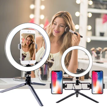 Online Selfie Lichter Ring Füllen Licht LED Fotografische Studio Dimmbare Ringlight Telefon Halter Beleuchtung 1,25 M Stativ Für IPhone Huawei