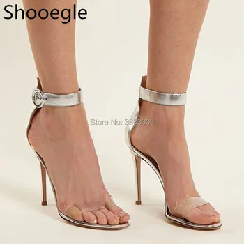 

Summer Round Buckle Strap PVC Summer Women Sandals Open Toe Night Club Party Dress Sexy Pumps 8 CM and 10 CM high Heels