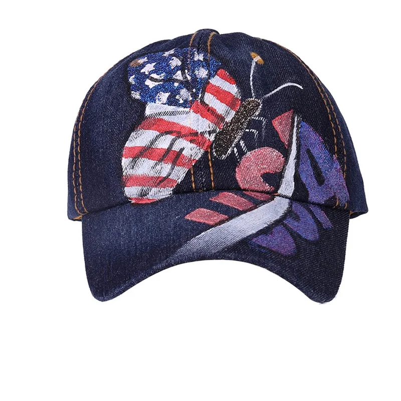 Denim Solid Blue New American Flag Baseball Hat Popular Cotton Baseball