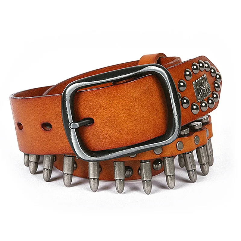 

SCOLI men warhead belts Genuine leathers alloy buckle specific retro bullet belt pin buckle belt of male vintage waistband