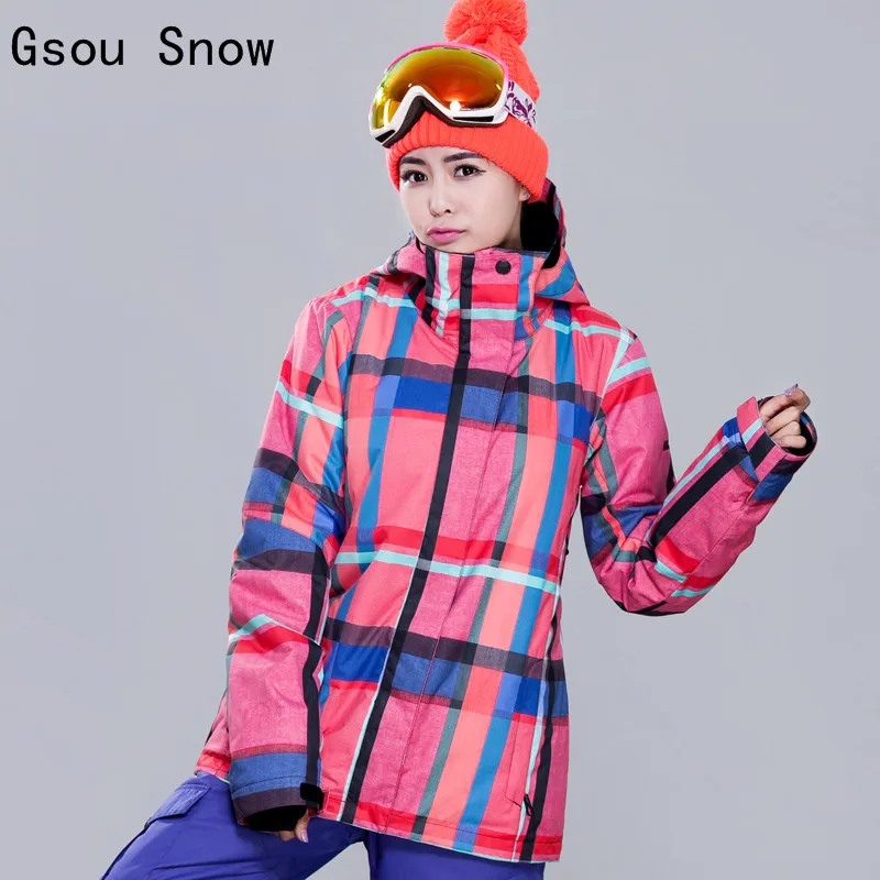 جديد إمرأة سترة gsou الرياضة outdoor تزلج ارتداء معطف يندبروف ماء رشاقته الحرارية الإناث التزلج على الجليد الجليد