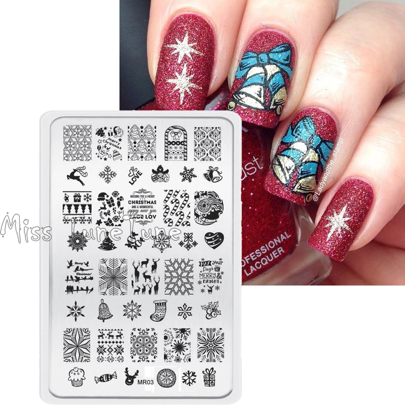 Disegni Di Natale Nail Art.Disegni Del Chiodo Che Timbra Piatto Di Natale Nail Art Template Image Transfer Printing Tool Mr03 Calza Di Natale Campane Della Caramella Fiocco Di Neve Stamping Plates Nail Art Nail Stamping Platesstamping Plates