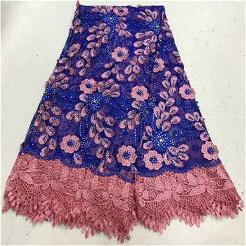 

2019 Excellent African French Lace Net Fabric High Quality Nigeria Tulle Lace Fabrics With Embroidery Big Stones For Dress
