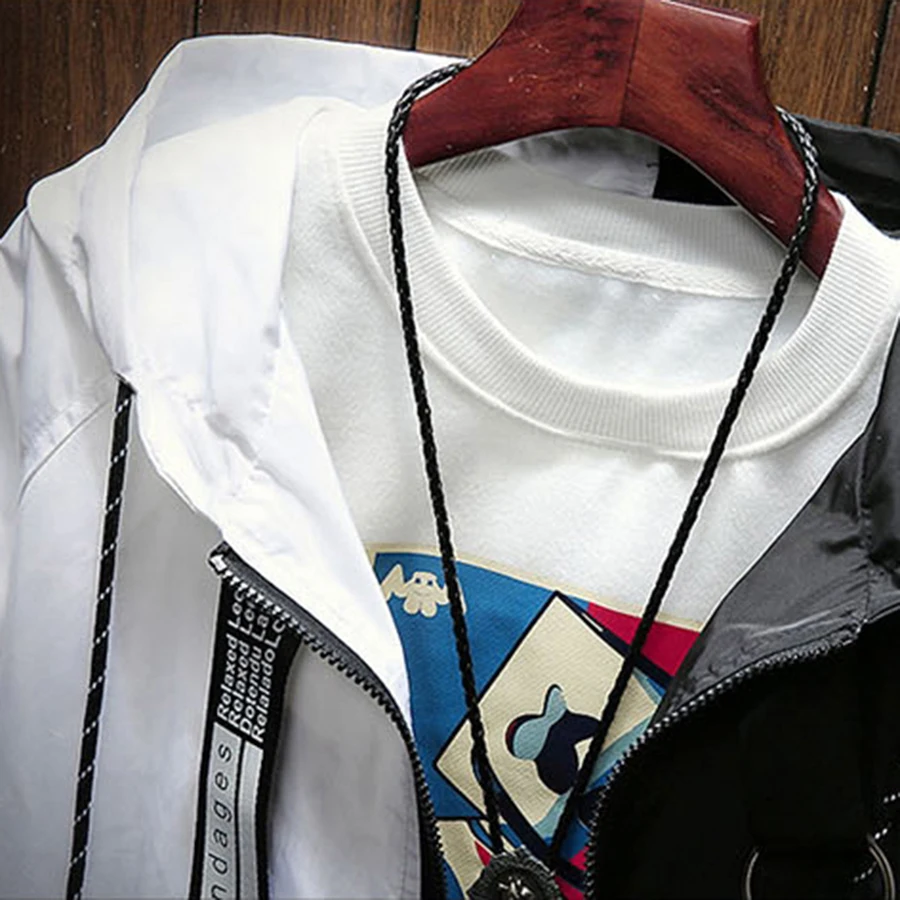 Summer Patchwork Hoody Jacket Men Autumn Jackets Men 2019 Japanese Streetwear Windbreaker Bomber Jacket Hip Hop Coat Men Summer
