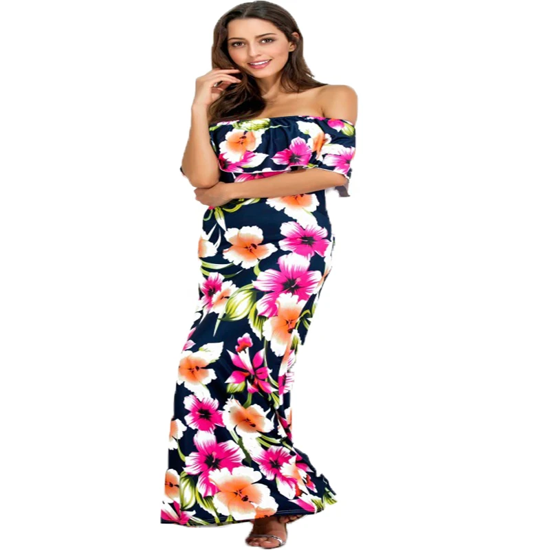 2017 New Summer Casual Beach Dress Fashion Women Floral Print Long Maxi Dress Sexy Off Shoulder Ruffles Nightclub Party Dress long-floral-maxi : image 2017 New Summer Casual Beach Dress Fashion Women Floral Print Long Maxi Dress Sexy Off Shoulder Ruffles Nightclub Party Dress long-floral-maxi