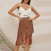 Boho Для женщин шифоновая юбка с цветочным принтом Кружева Высокая талия Молния сзади миди летние каникулы юбка-годе faldas mujer