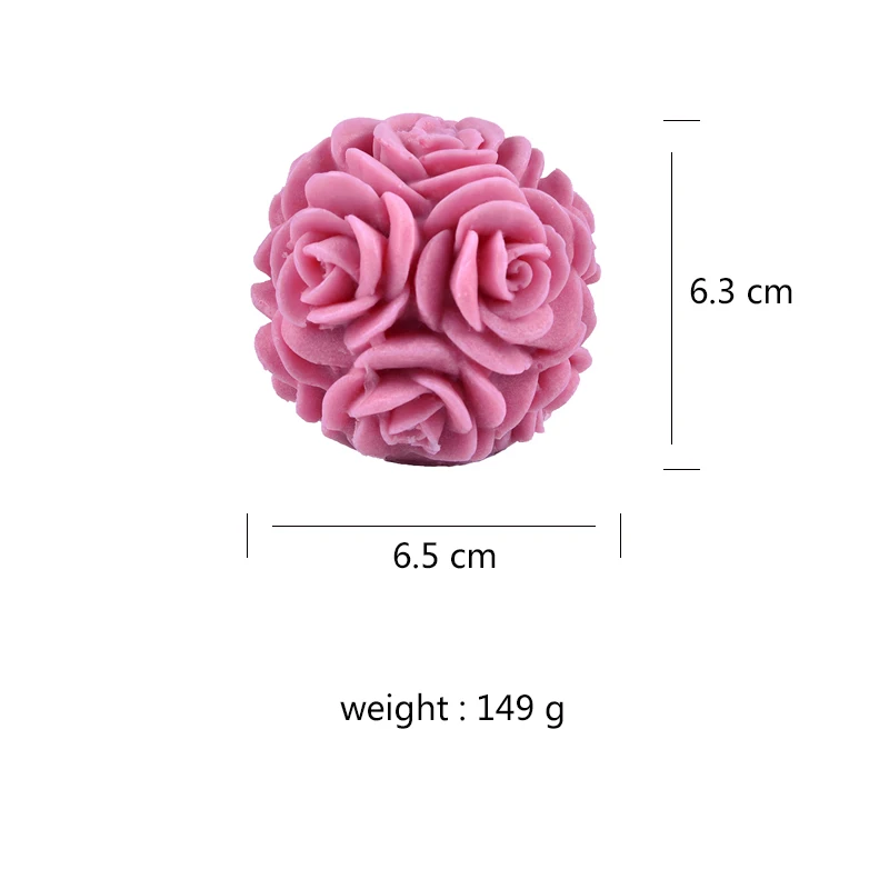 3D Big Rose Flower Ball Candle Mold Soap Mould Flexible Silicone Mold LZ0105