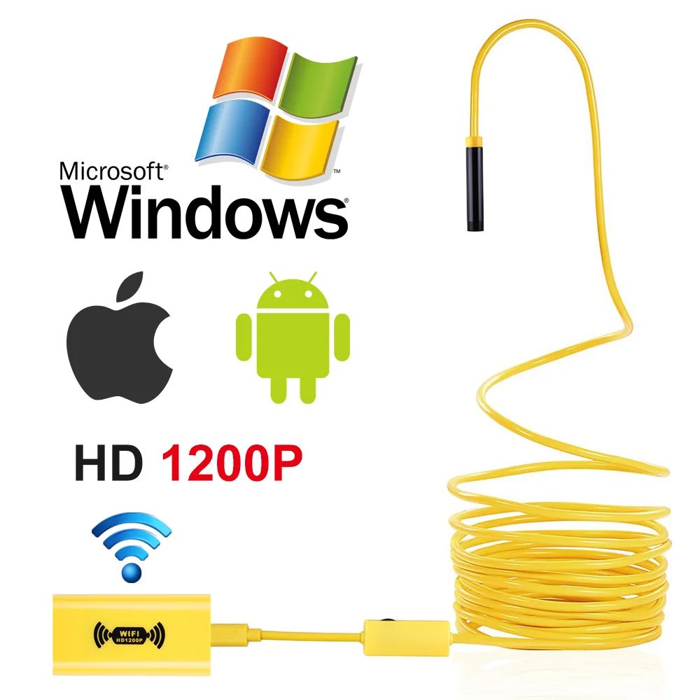 

1200P 2MP WIFI Endoscope Camera Mini Waterproof Hard Cable Inspection Camera 8mm 3in1 Android Borescope IOS For Iphone