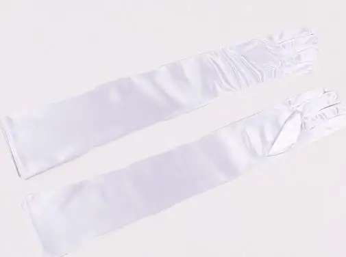 Женская длинная эластичная атласная перчатка Дамская Солнцезащитная перчатка 55 см R266 - Цвет: white