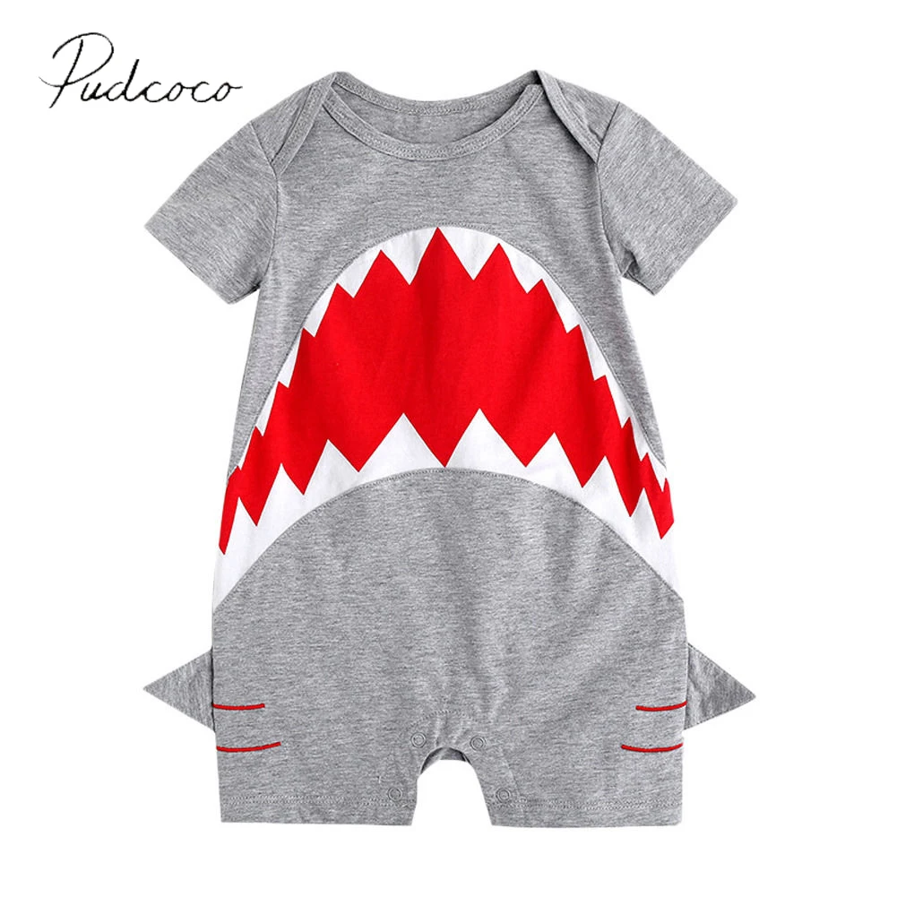 2017 Adorable New Shark Baby Infant Boys Clothes Cotton Romper Jumpsuit